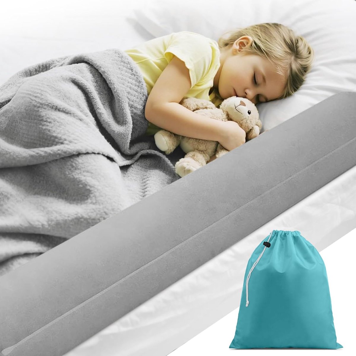 Children's Bed Rail, Inflatable Fall Protection, Bed Protection, Bed Bumper with Non-Slip and Washable Cover, for All - ShopVlot