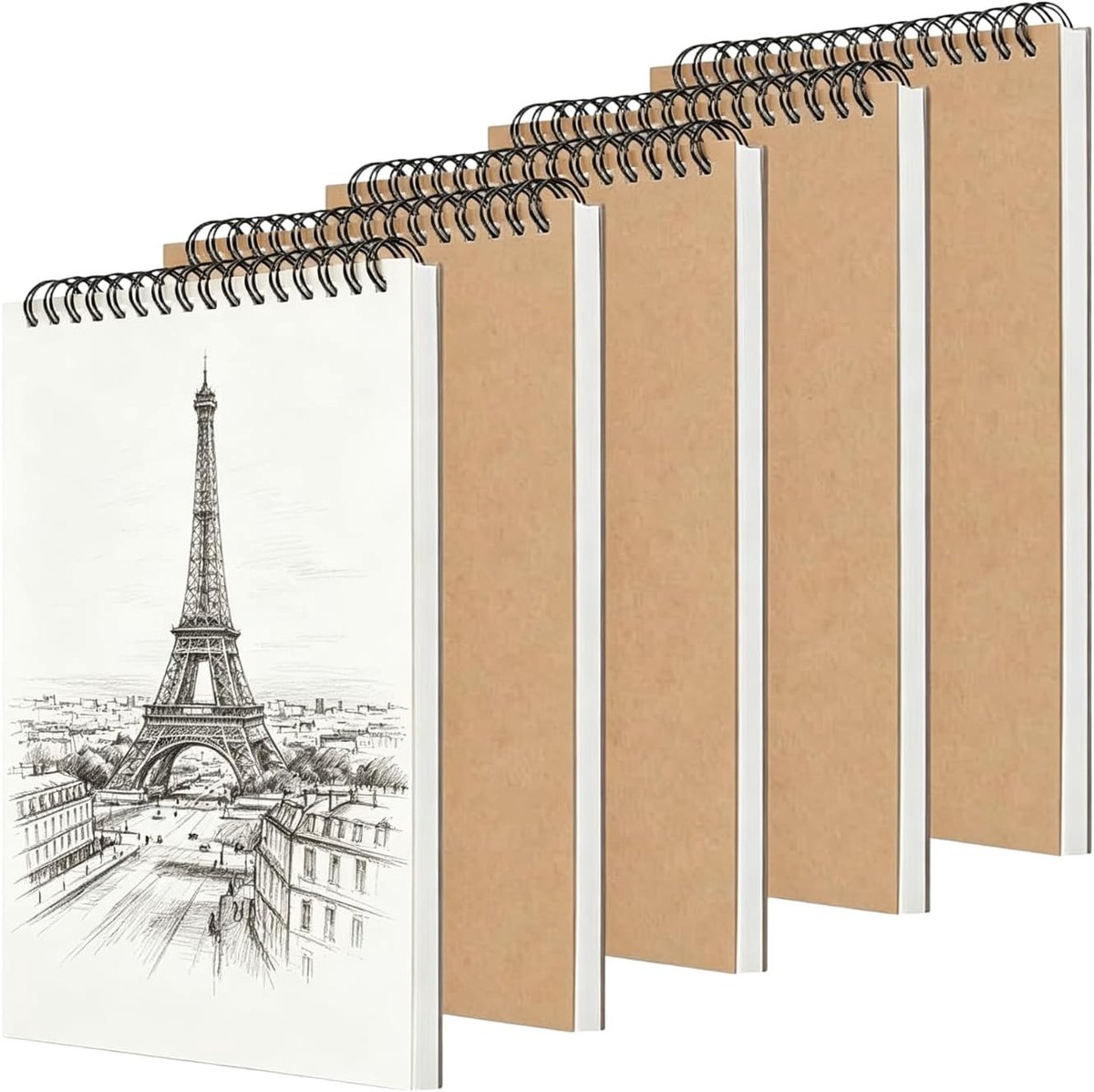 MAKTSAM Pack of 5 A5 Sketchpad with Double Spiral, 60 Pages/30 Sheets, 160 g/m², Sketchbook for Drawings and Sketches - ShopVlot