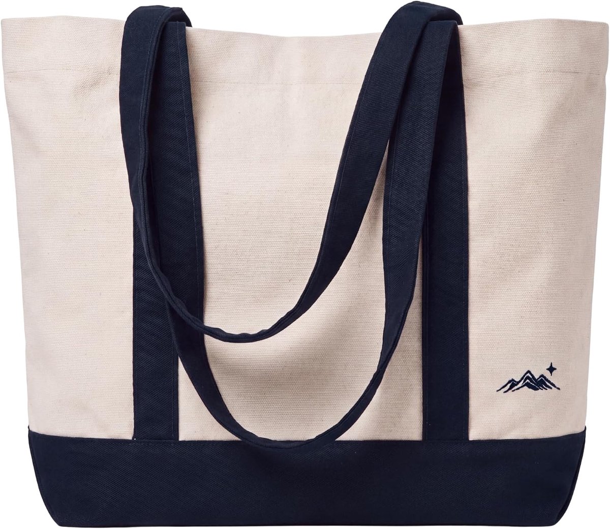 Spacious canvas and gabardine tote bag with wide bottom, side pleats, sturdy handles and fine embroidery in contrast - ShopVlot