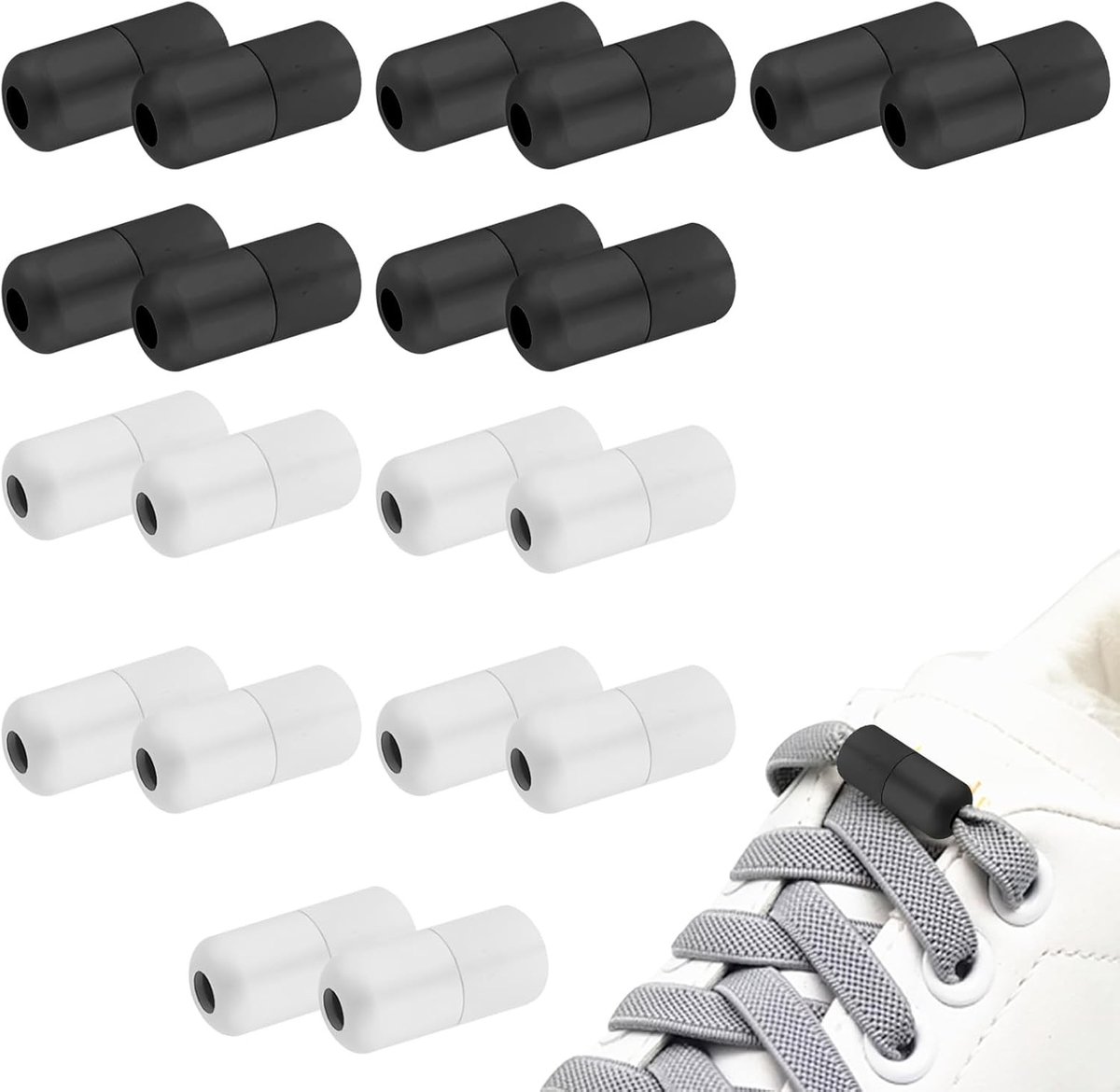 20 Stuks Metalen Caps voor Veters in Zwart en Wit, Snelle Sluiting voor Sneakers en Casual Schoenen - Voor Volwassenen en Kinderen