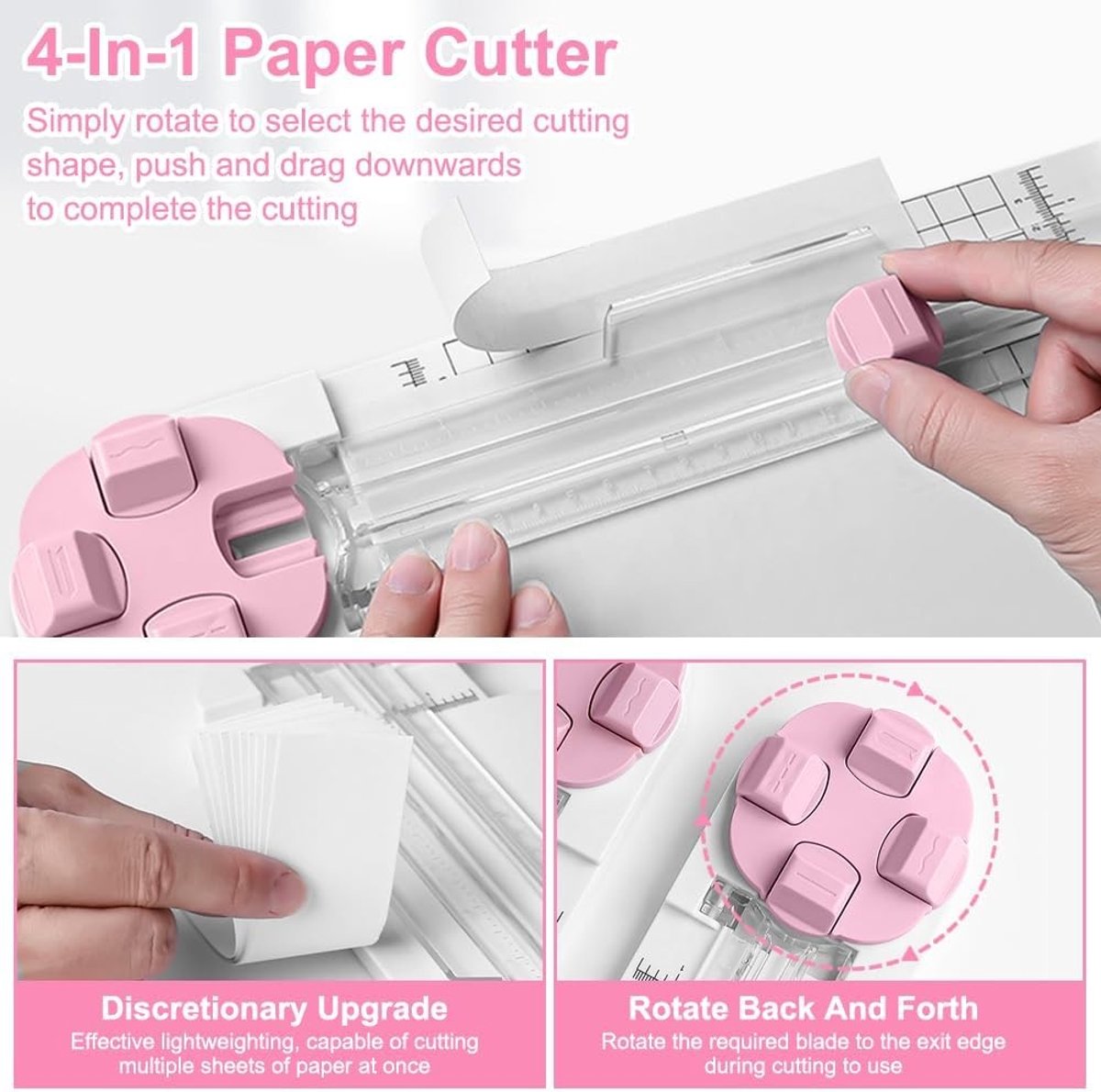 4-in-1 Papier Snijder met 4 Mesjes (Rechthoekig, Golf, Perforatie, Groef), Precisie Liniaal en Eenvoudige Bediening voor Scrapbooking, Kaarten Maken en DIY Projecten
