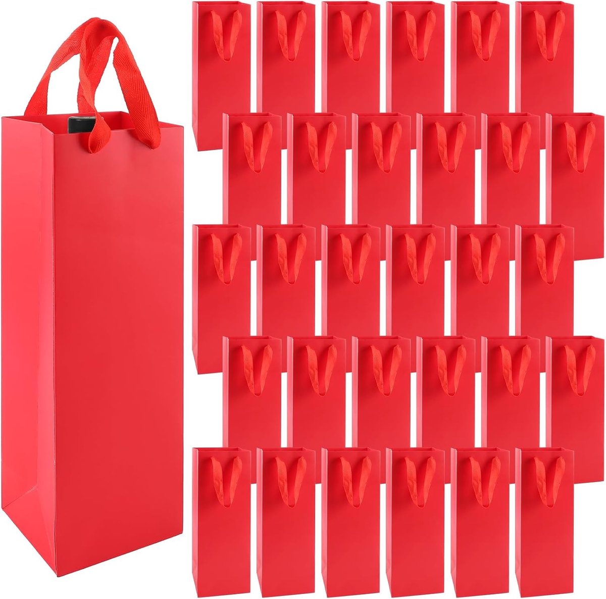 Wijnflessenzakken van kraftpapier - 30 stuks cadeauzakjes met handvat voor flessen, ideaal voor Kerstmis, verjaardagen en Valentijnsdag