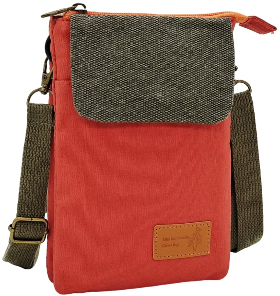 Tas voor mobiele telefoon 19,5 x 14 cm - canvas - oranje - ideaal voor dagelijks gebruik - ShopVlot