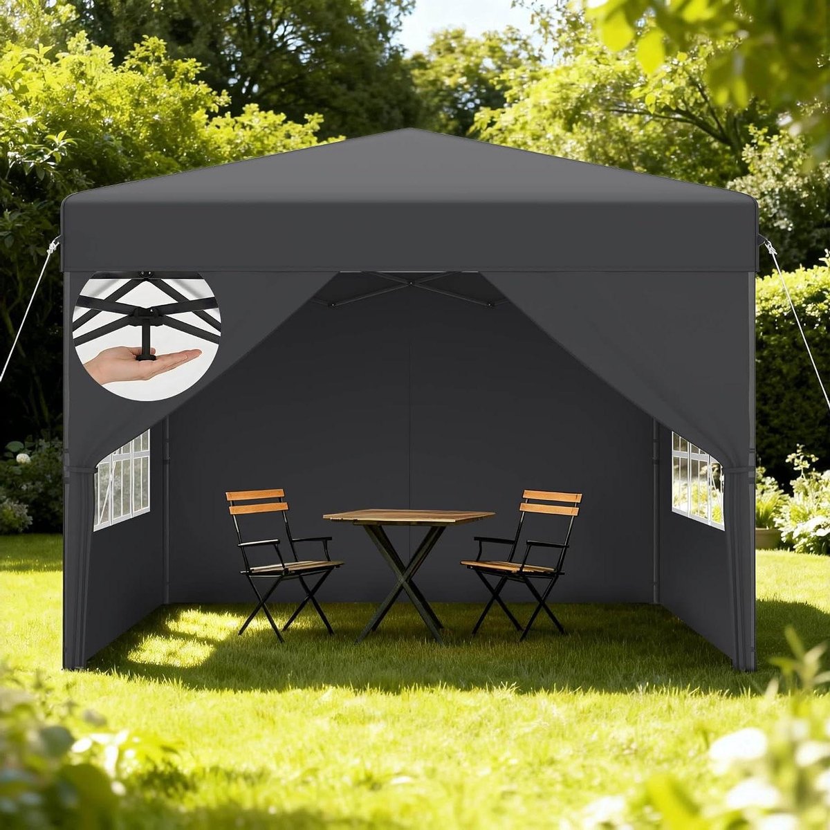 Pop-up paviljoen - Partytent vouwbaar - Feestelijke bijeenkomst - Snelle montage één persoon - 25 x 25 meter - Antraciet