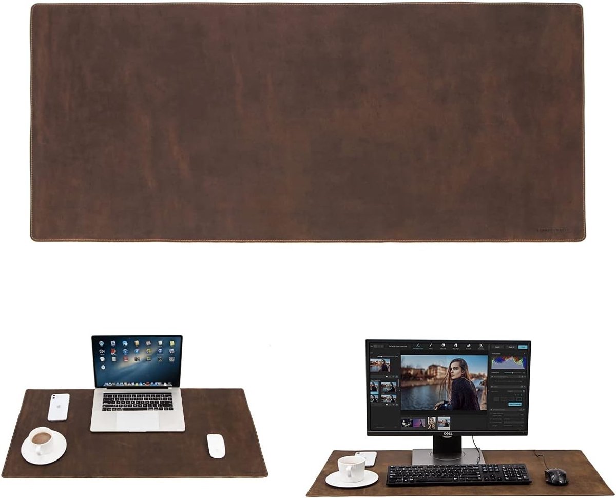 Luxe Leren Bureau Onderlegger 90x45cm - Waterdichte Muismat voor PC en Laptop met Ruimte voor Accessoires