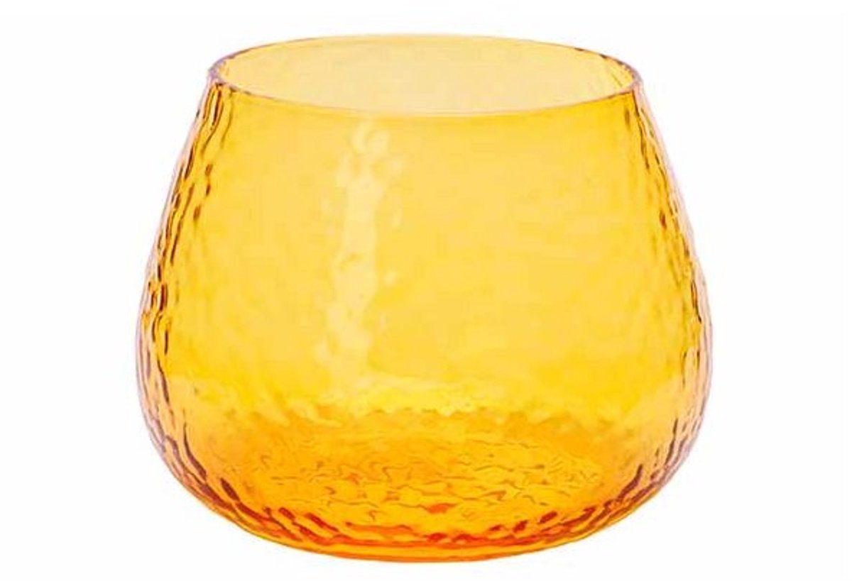 Theelichthouder Hammered Geel 10x10xh7,5 Cm Glas