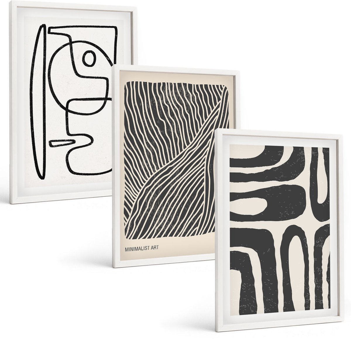 Wallfluent 3-Delige Schilderij Set - Abstracte Patronen Met Lijnen En Texturen Op Een Lichte Achtergrond. - 40 x 60 - Wanddecoratie - Muurdecoratie - Woonkamer