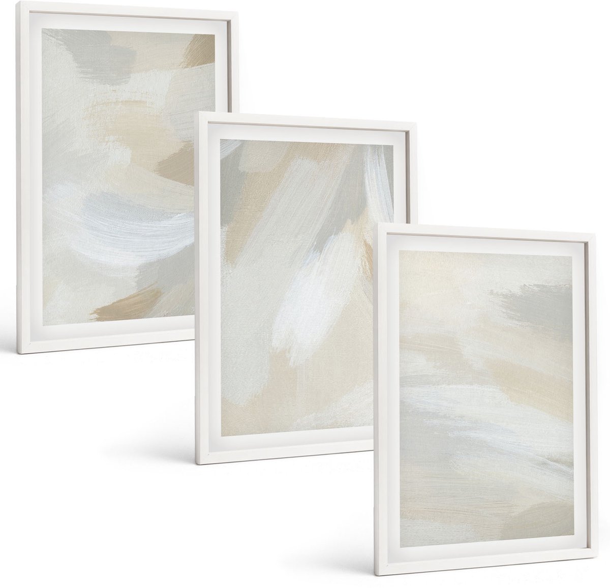 Wallfluent 3-Delige Schilderij Set - Abstracte, Heldere Achtergrond Met Delicate Penseelstreken. - 40 x 60 - Stijlvolle Muurdecoratie - Kantoor - Moderne Wanddecoratie