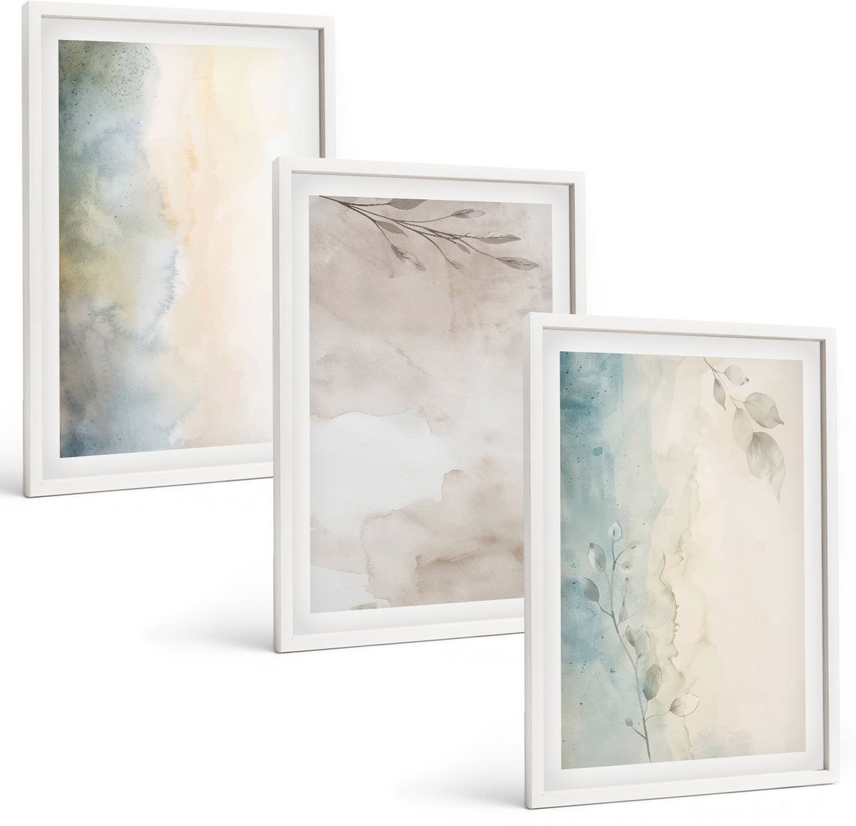 Wallfluent 3-Delige Schilderij Set - Fijne Aquarelkartonnen - 40 x 60 - Decoratieve Schilderijen - Woonkamer - Interieur