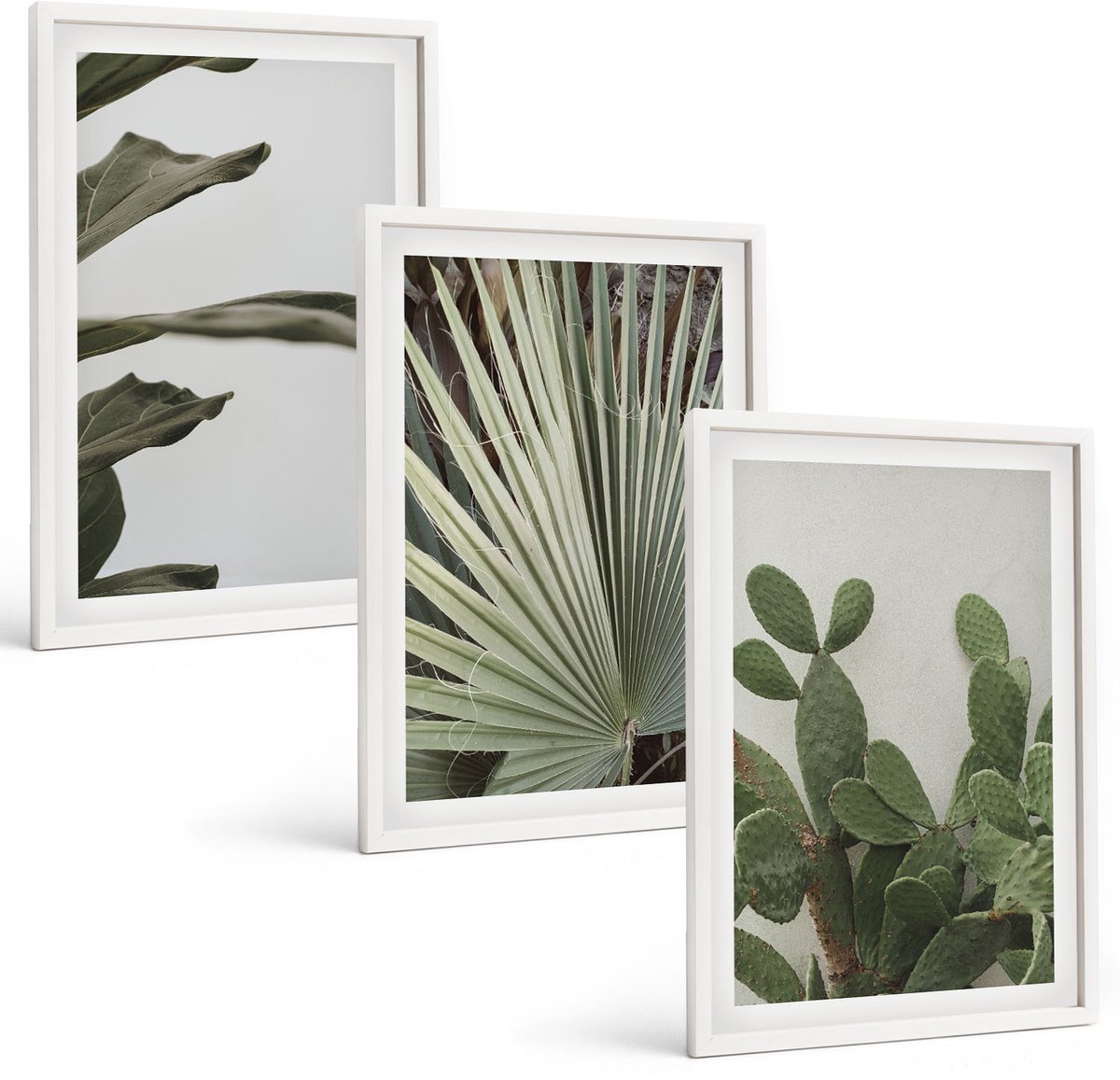 Wallfluent 3-Delige Schilderij Set - Bladeren Van Tropische Planten In Pastelkleuren - 40 x 60 - Wanddecoratie - Moderne Interieurdecoratie - Interieur Decoratie