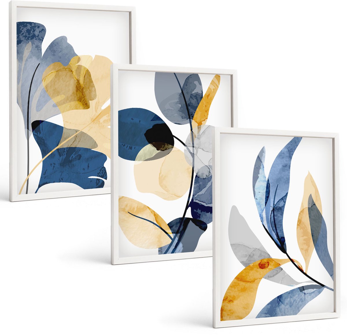 Wallfluent 3-Delige Schilderij Set - Plantenmotieven In Aquarelstijl - 40 x 60 - Muurdecoratie - Decoratieve Schilderijen - Wohnzimmer - Stijlvolle Muurdecoratie