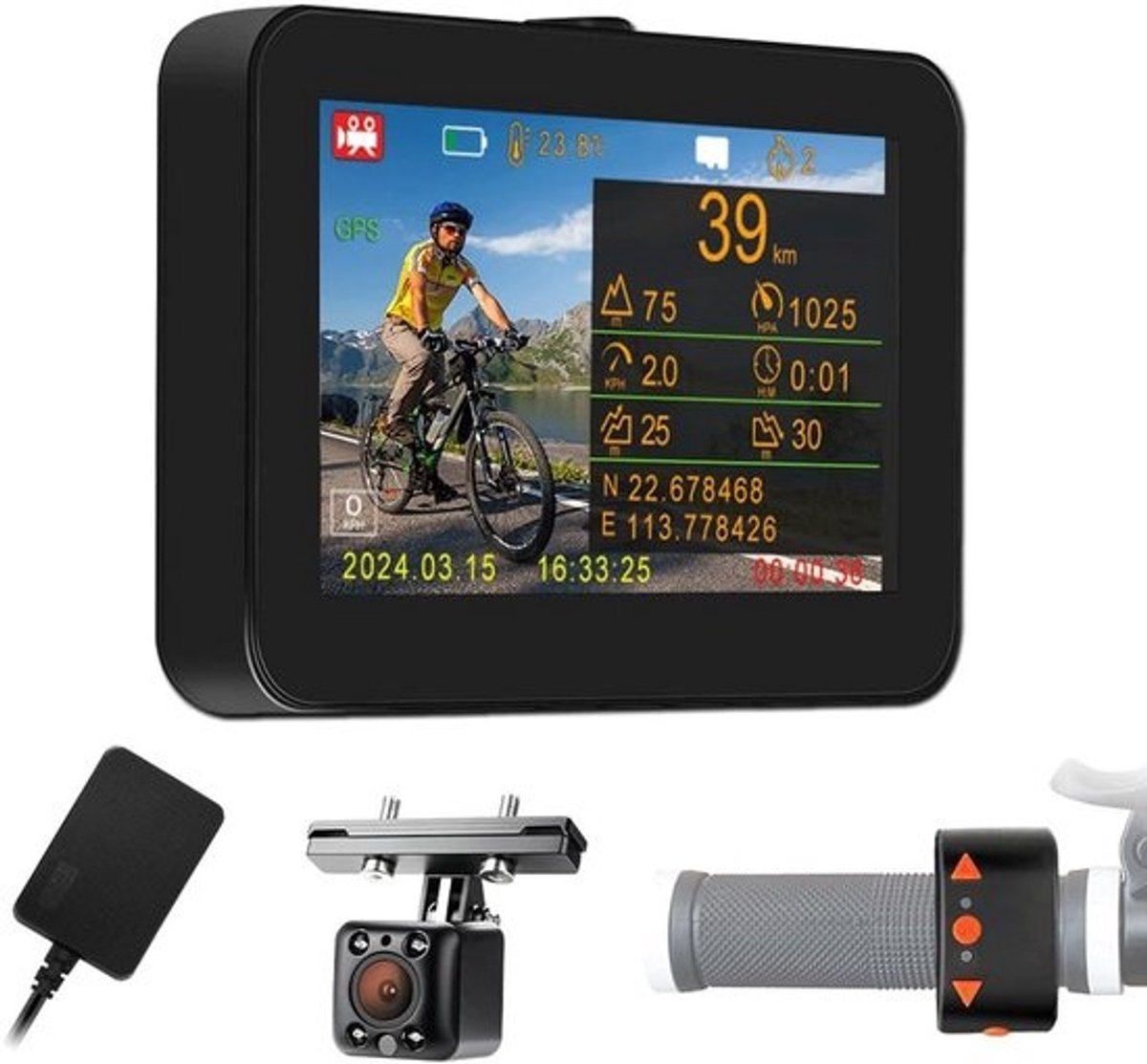 Fietscamera met 4.3 Inch HD Scherm, Nachtzicht, GPS en Waterdichte Functionaliteit