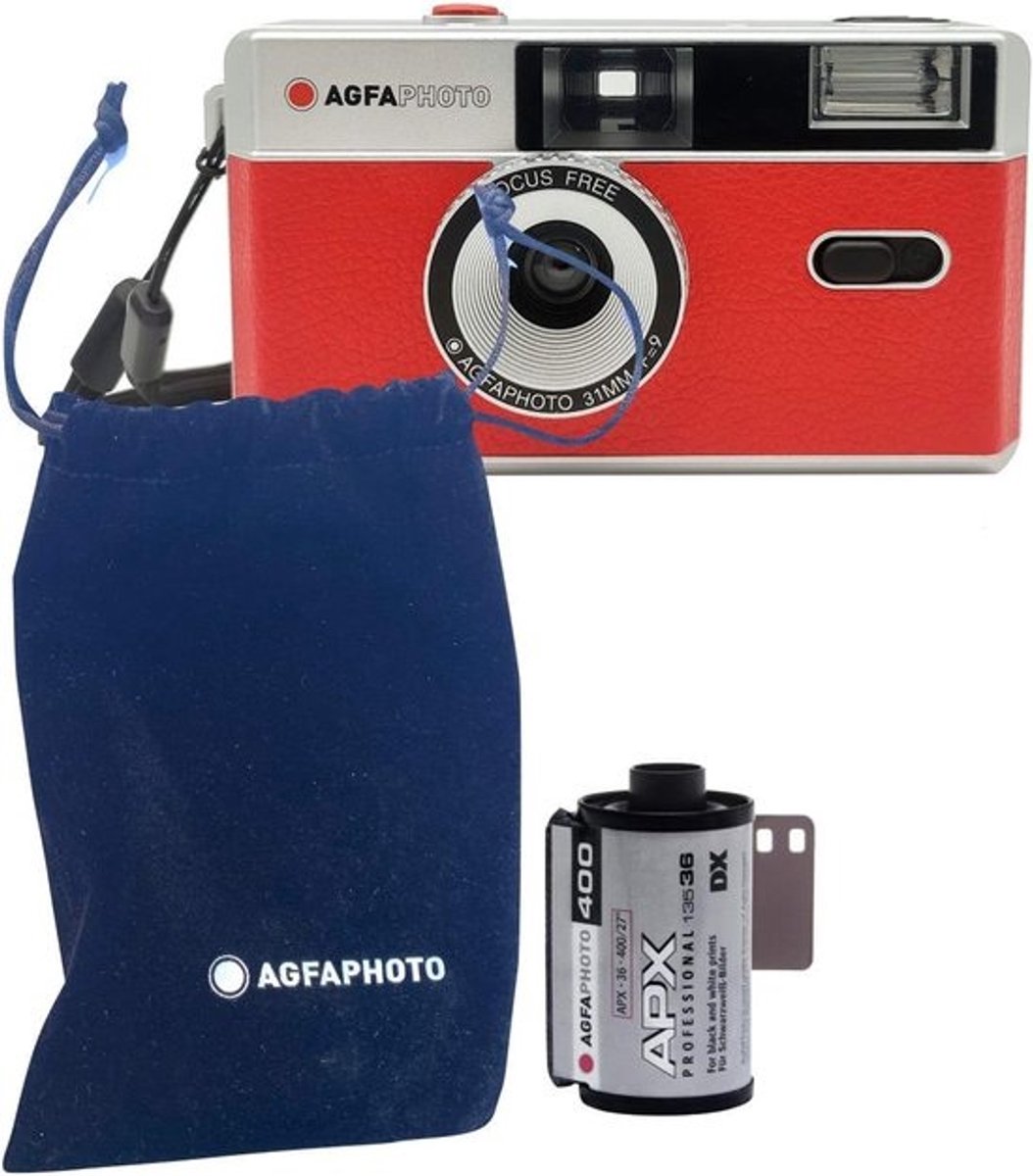 Analoge 35mm Compactcamera Rood - Inclusief Zwart/Wit Film & Batterij
