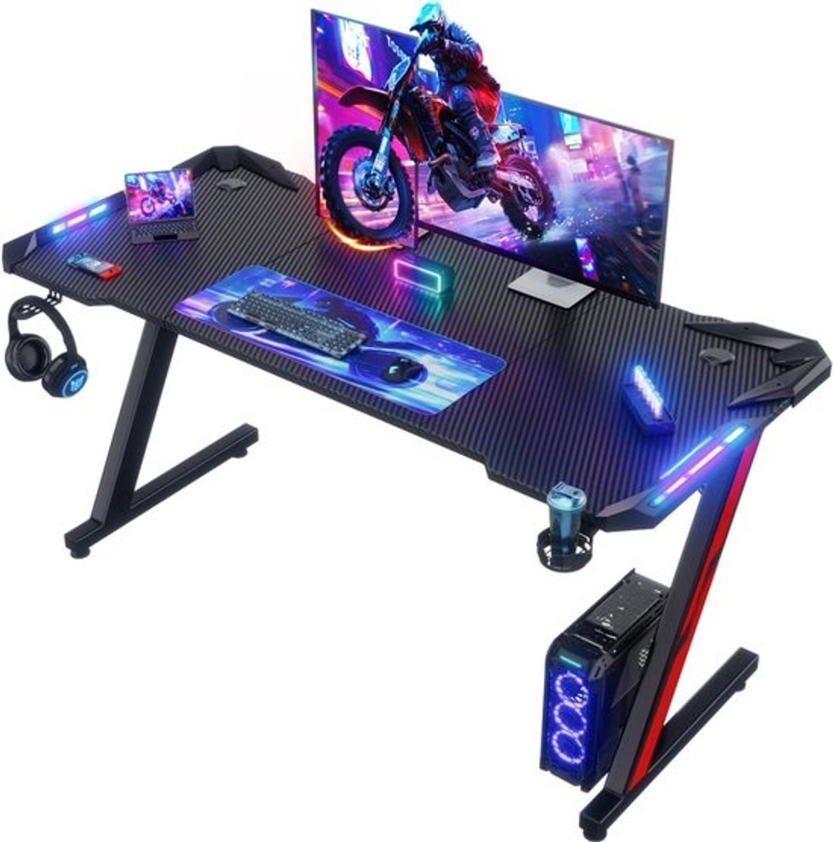 Ergonomisch Gaming Bureau met RGB Verlichting en Accessoires, 160 x 60 cm