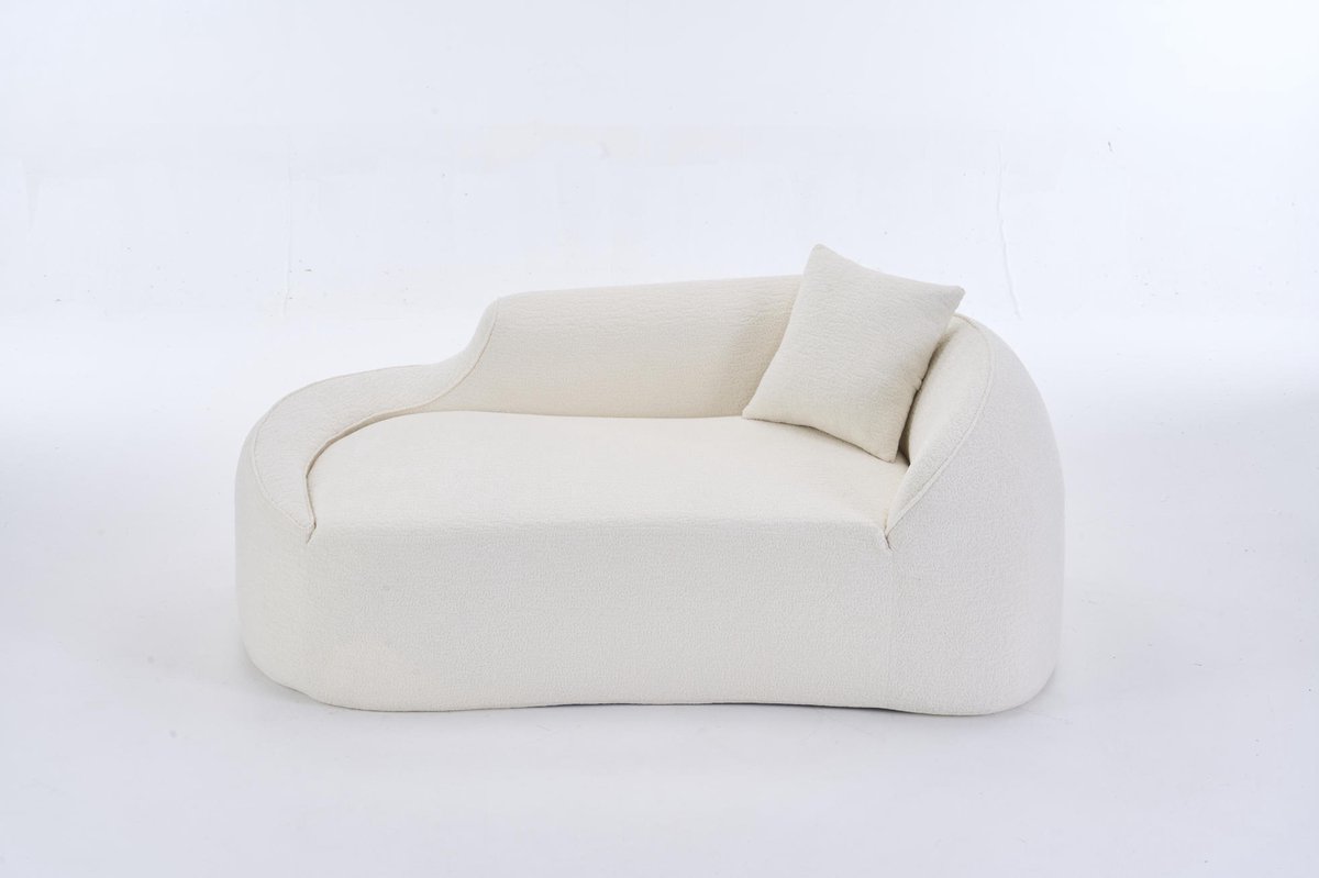 REDOM - Chaise longue - Diepe zitting - Gebogen 3-in-1 ontwerp - Inclusief kussen - Modern - Woonkamer of slaapkamer - Chenille - Gebroken wit - 155 x 96 x 65 cm