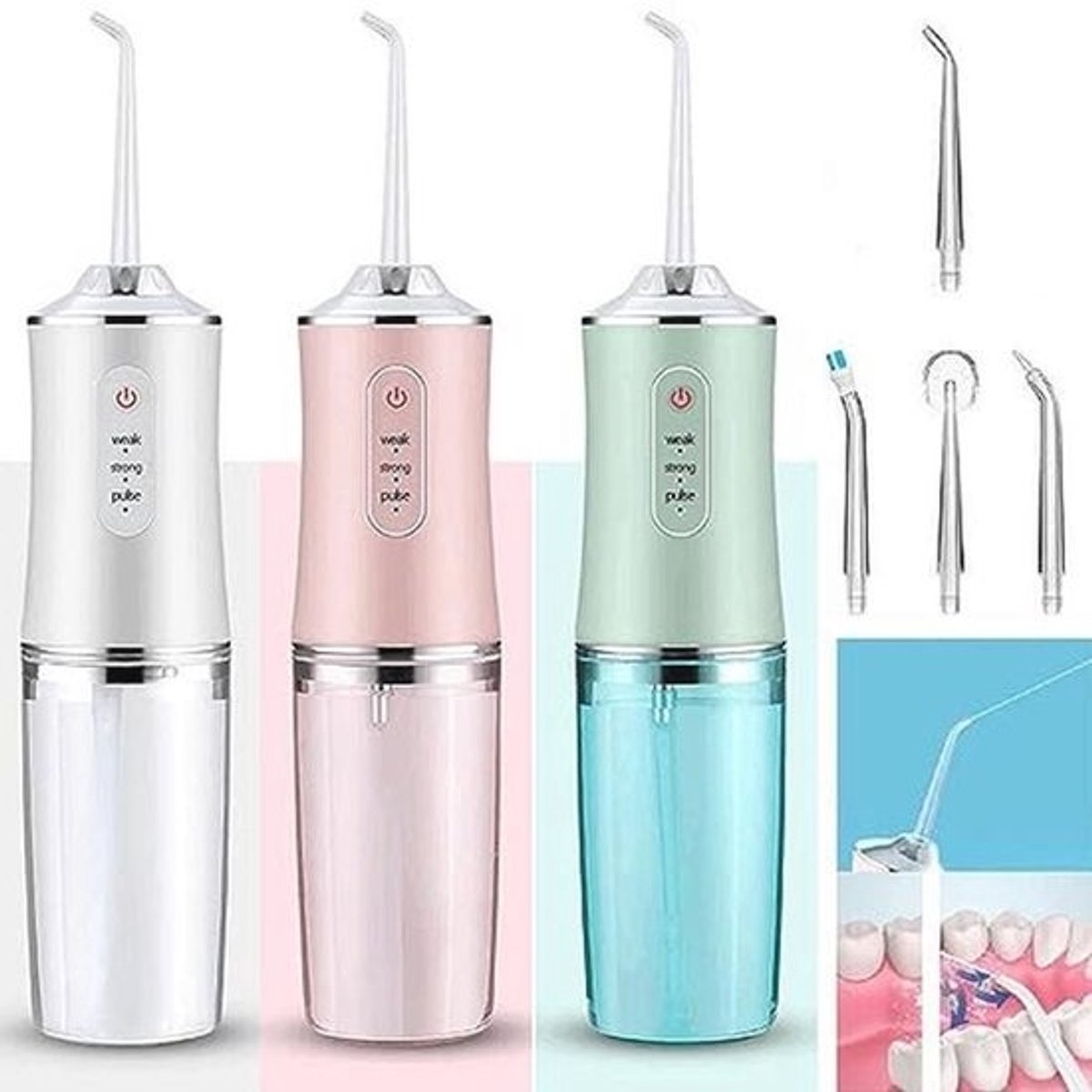 220 ml elektrische monddouche draadloos, USB oplaadbare tandheelkundige waterflosser met 4 spuitmonden en 3 drukmodi, tandenreiniging en whitening 4 Jet Tip IPX7 waterdichte tandenreiniger (groen)