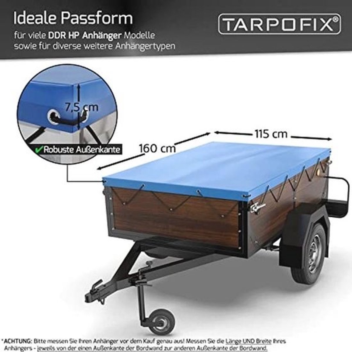 Aanhangerzeil 160 x 115 cm met Zeiltouw - Plat, Versterkt PVC voor Autoaanhangers - Blauw