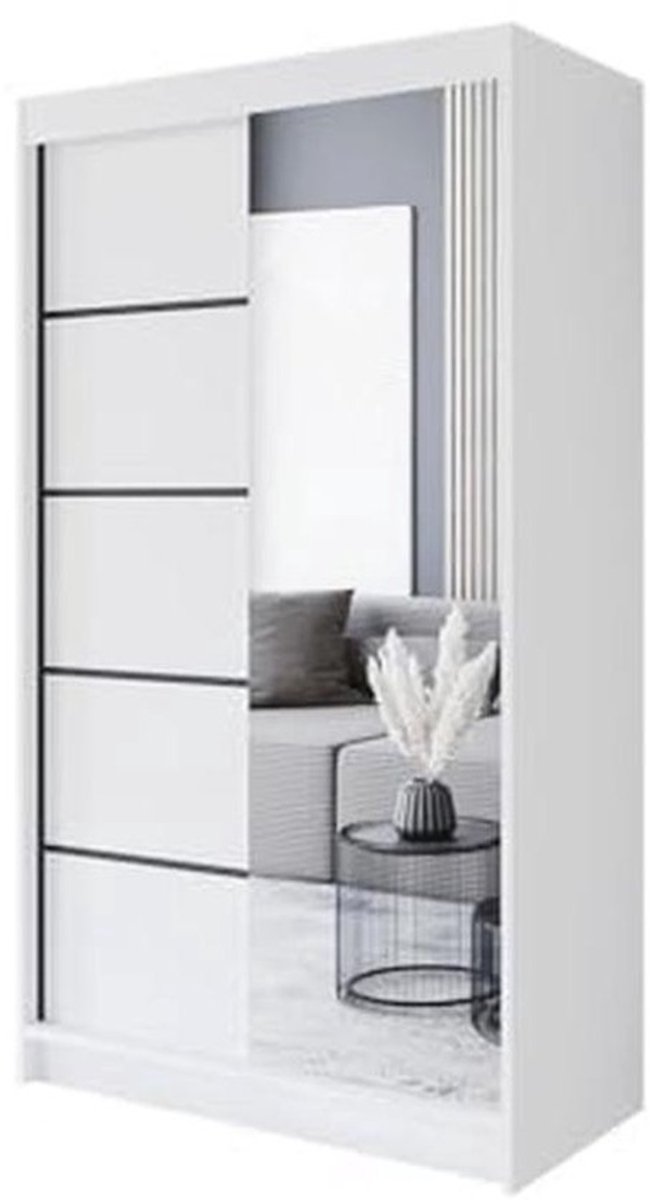 Multifunctionele schuifdeur kledingkast met spiegel - 120 cm breed, 200 cm hoog