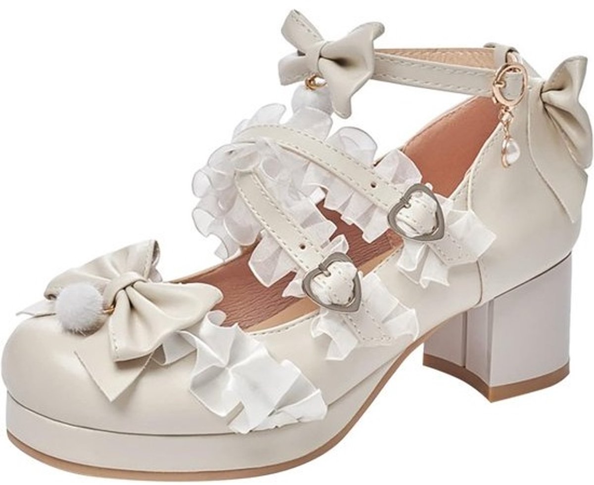 Meisjes Pumps Mary Jane Schoenen met Hoge Hak en Strik voor Cosplay en Feestelijke Gelegenheden