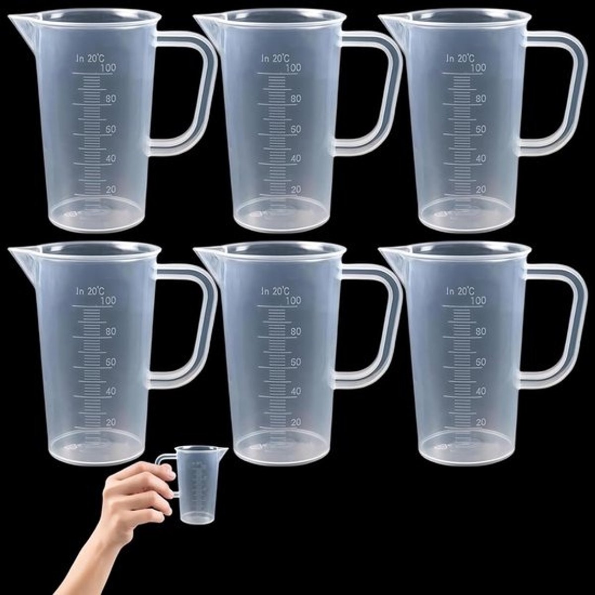 6-delige Set Kleine Maatbekers 100 ml met Nauwkeurige Schaalverdeling voor Keuken en Laboratorium