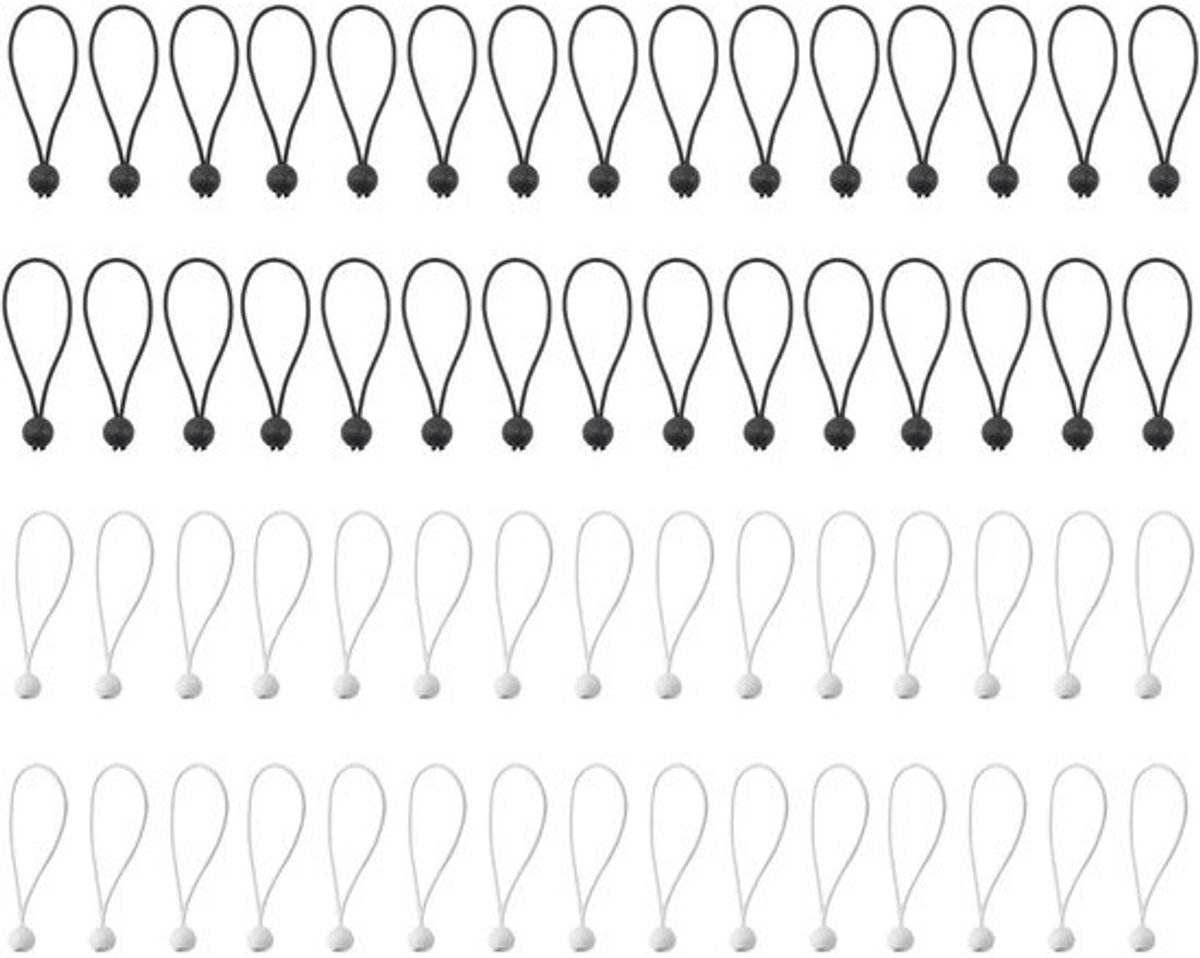 Spanrubbers met bal - Zeilspanners Expanderlussen - Dekzeilen Bevestigen - Weerbestendig Materiaal - 10 cm - Zwart en Wit