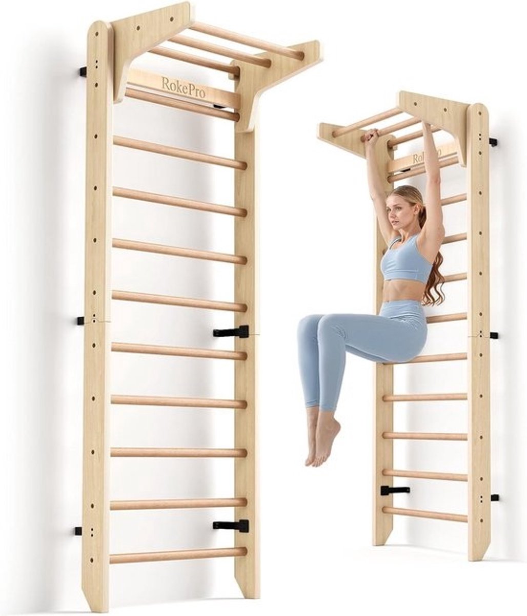 Multifunctionele Zweedse ladder voor thuisgymnastiek - Wandgemonteerde houten gymnastiekbar voor kinderen en volwassenen