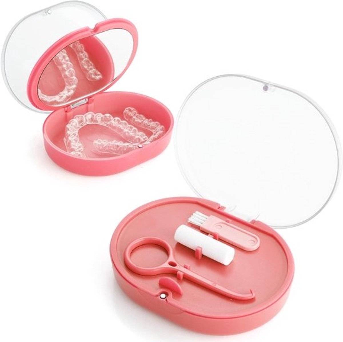 Dubbellaagse retainer case met spiegel en accessoireset voor orthodontie