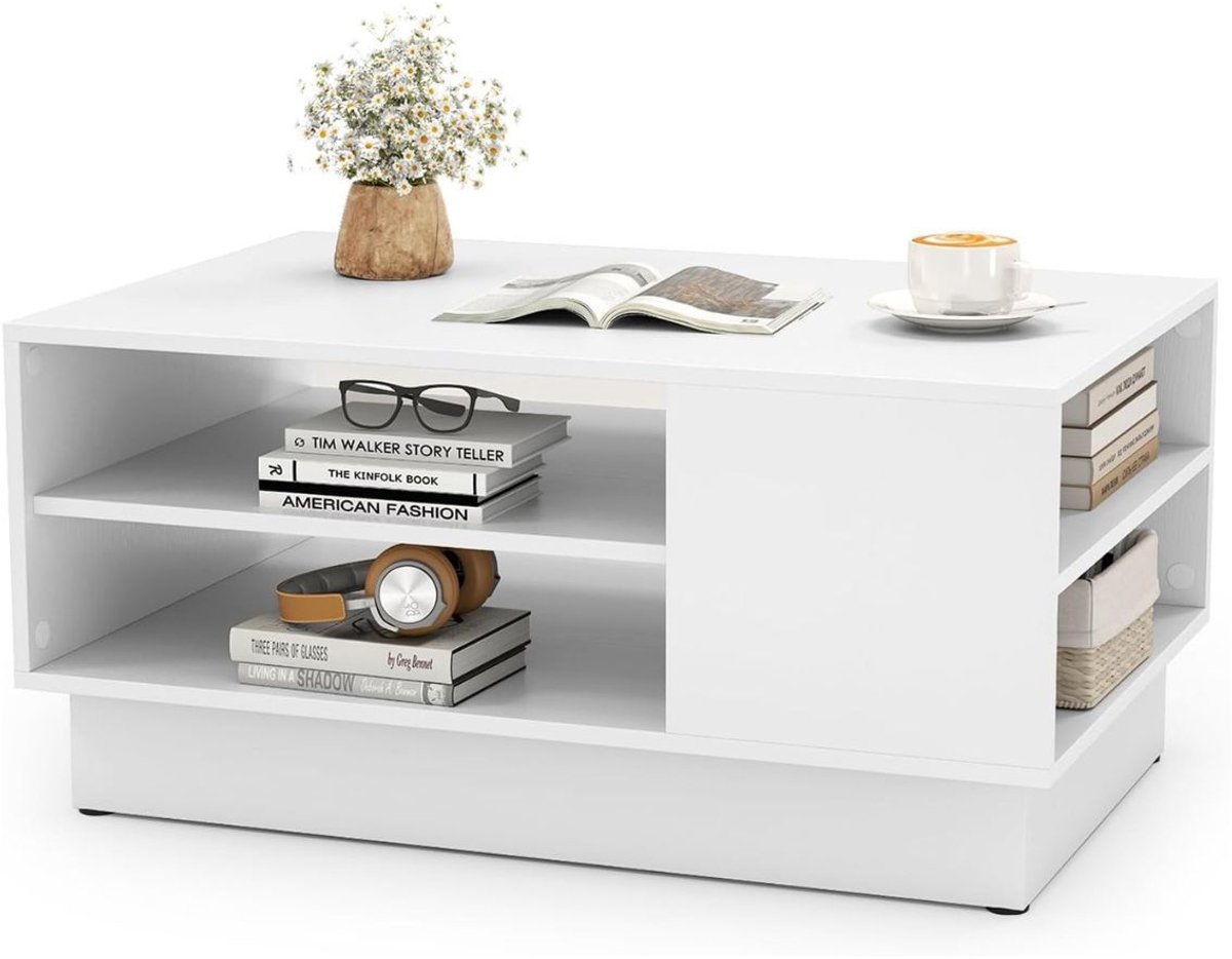SureDeal® - Salontafel - Multifunctionele Moderne Stijl - Open Opbergplanken Accenttafel - Ontvangstruimte Woonkamer - 86x56x41 cm - Wit
