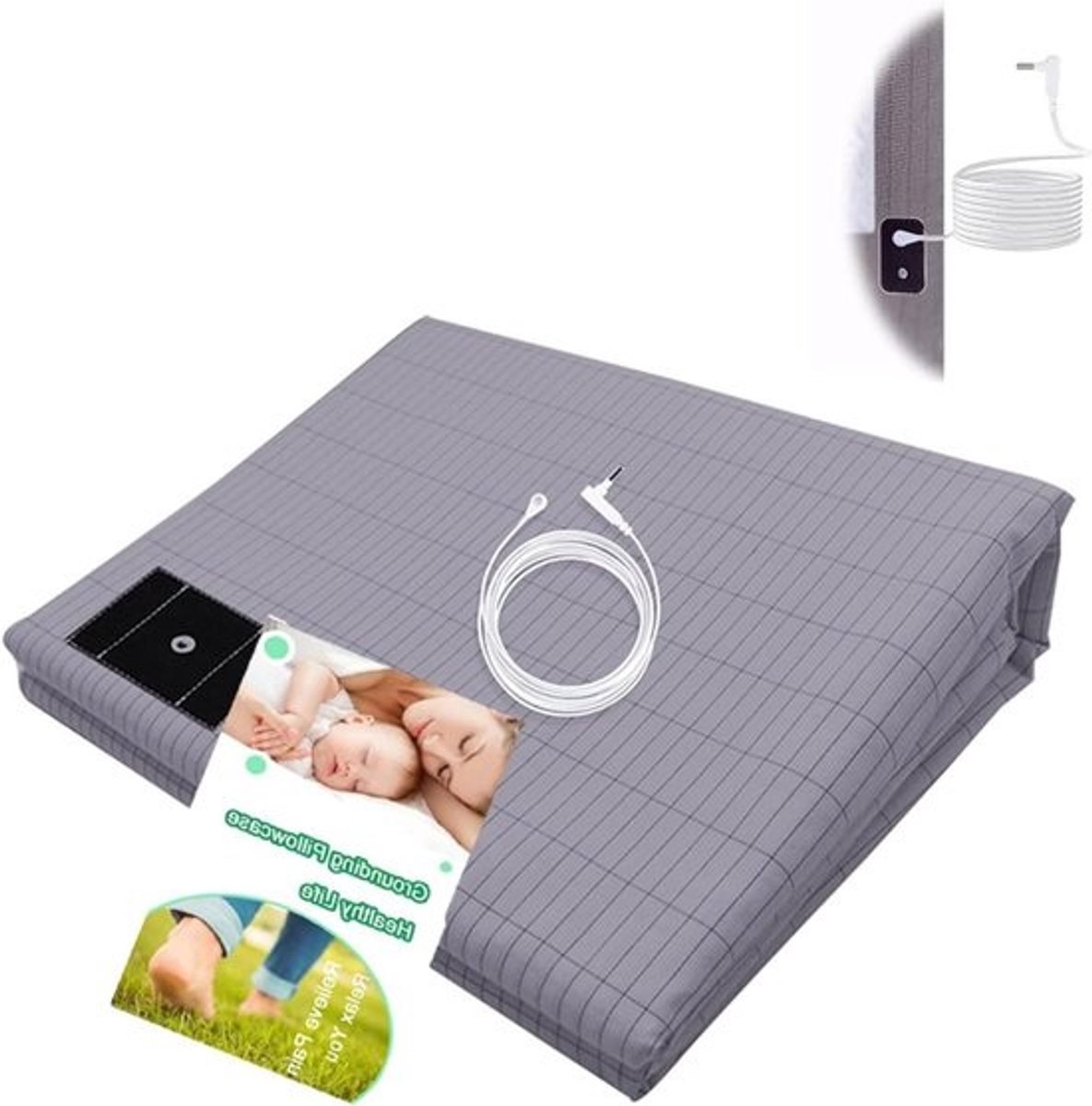 Allecto Plus - Aardingslaken met geleidende aardingsmat voor bed - EU-aardingskabel - Therapie-slaapmat voor betere nachtrust - Ademend - 68 x 132 cm