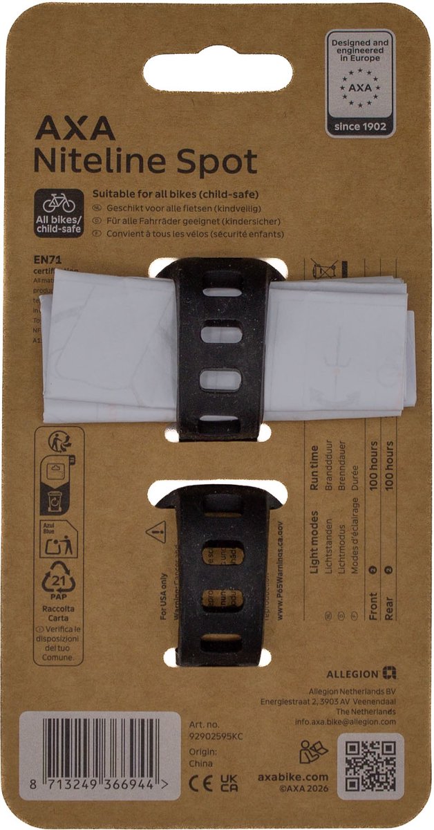 AXA Niteline Spot fietsverlichting set – LED fietsverlichting voor- en achterlicht – batterijverlichting op CR2032 – Instapmodel voor dagelijks gebruik – foto 8
