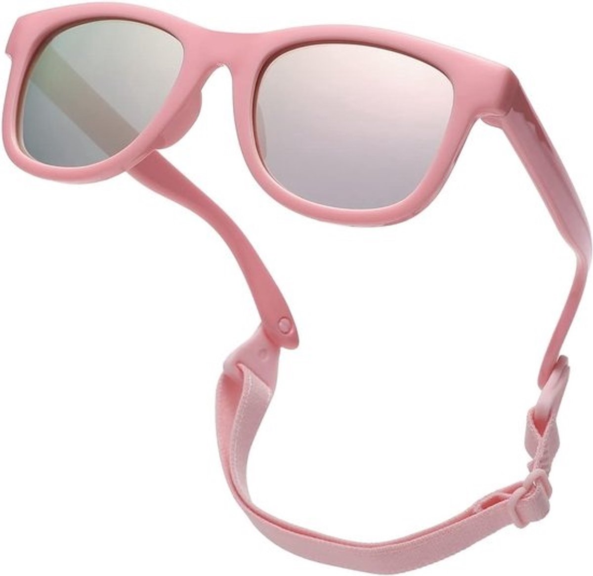 Gepolariseerde babyzonnebril met riem voor peuters 0-24 maanden - Roze frame, gespiegelde lens