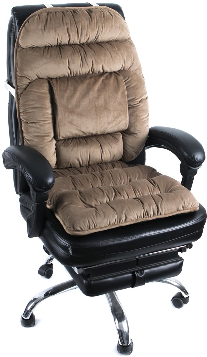 Zit- en Rugkussen - Extra groot - Met elastische banden en antislip - Voor rugondersteuning en zitcomfort op bureaustoel, fauteuil, ligstoel en houten stoel