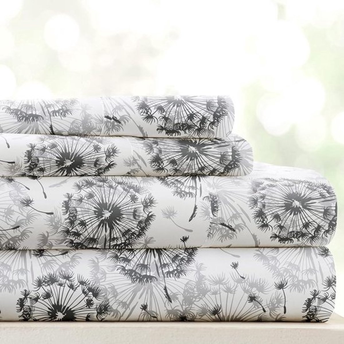 4-Delige Beddengoed Set Linnen Markt (Grijze Bloemen) voor Volledig Bed - Zacht en Koel