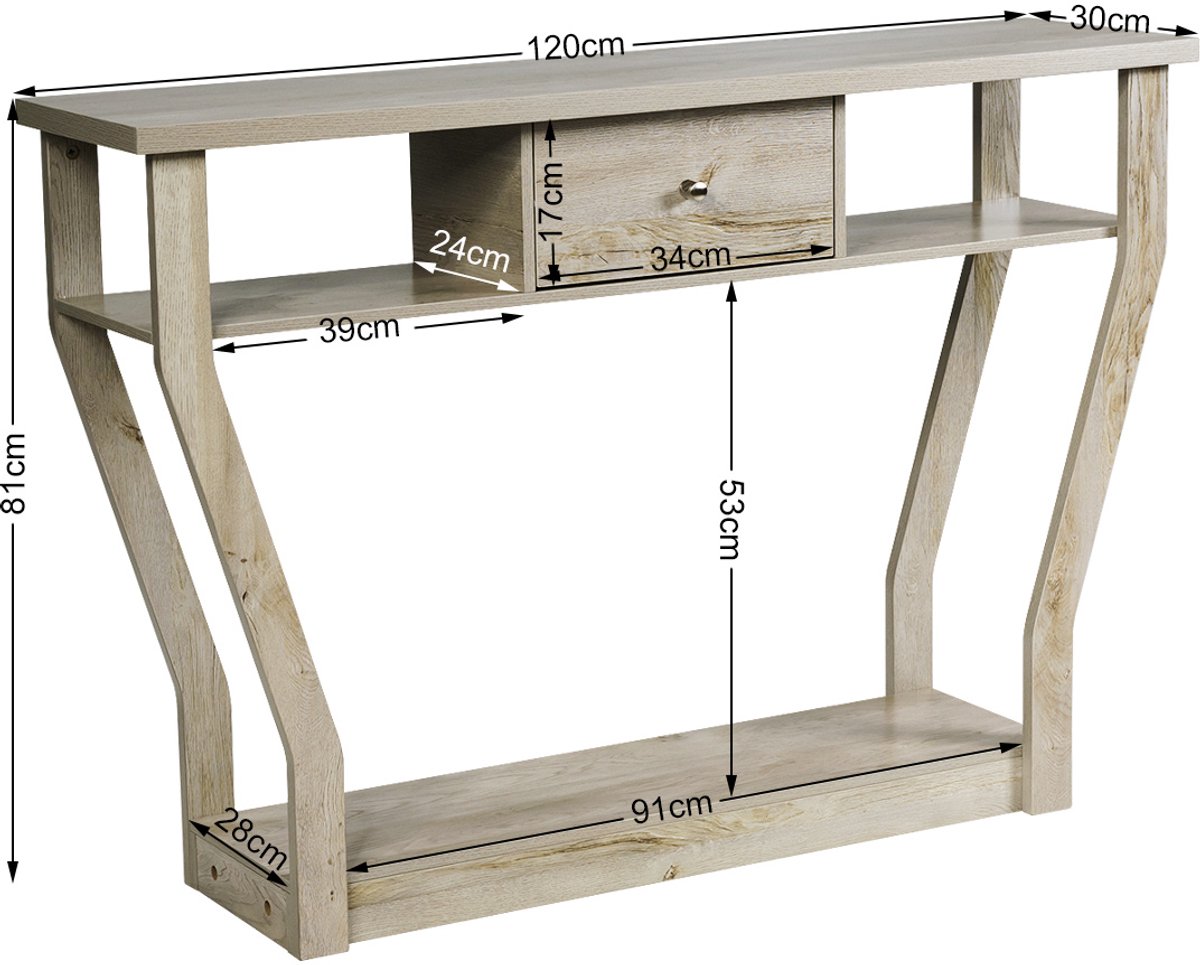 SureDeal® - Consoletafel - Console Tafel - Lade - Plank Hal Entree - 120x30x81 cm - Grijs