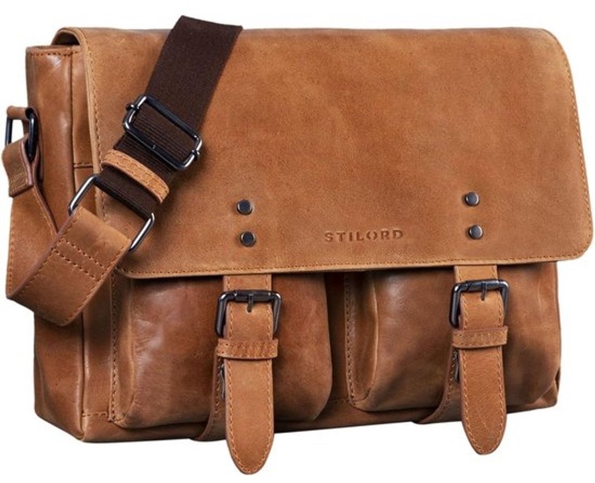 Leren Aktetas Vintage Schoudertas 13 Inch Laptop Tas Echt Leer Bruin M