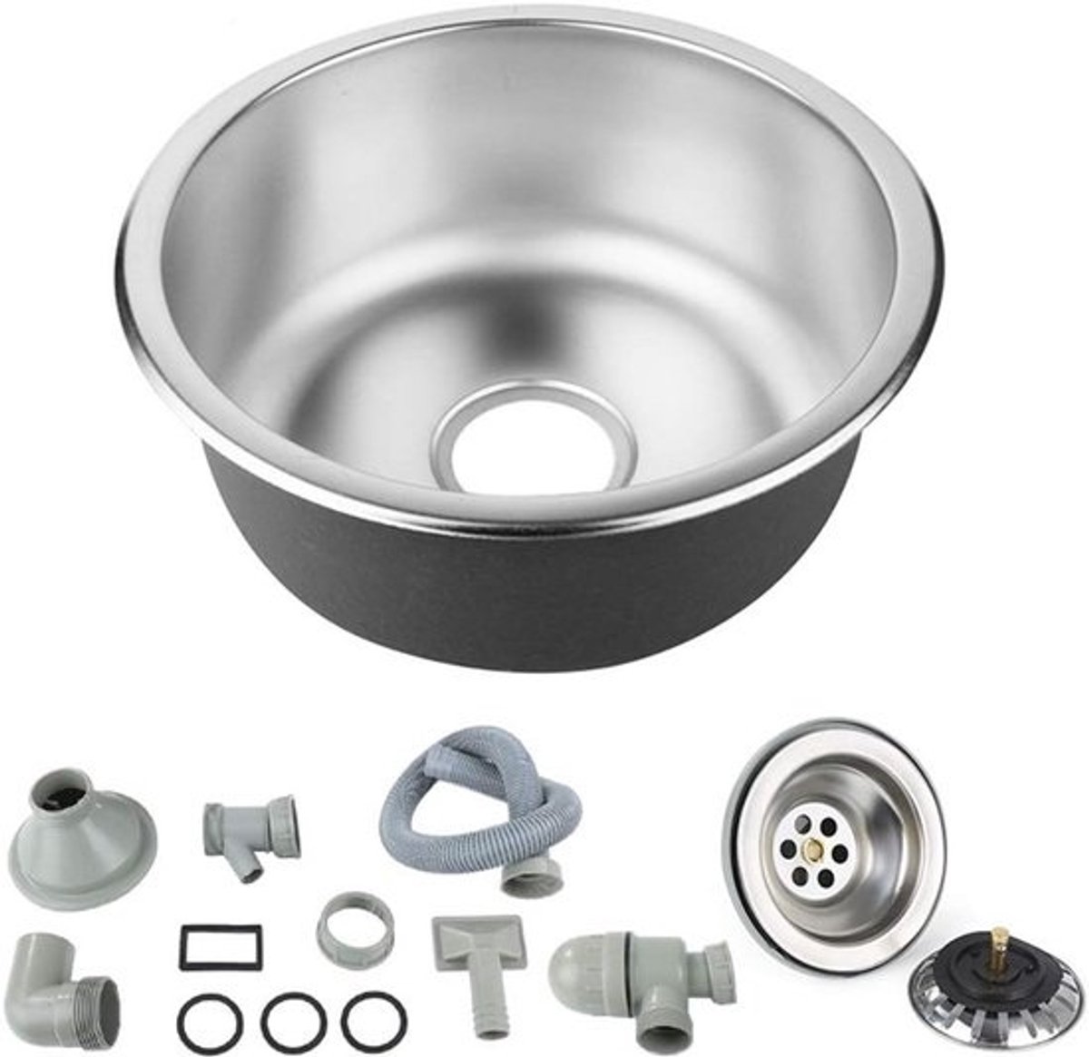Ronde Vierkante Keukenspoelbak Inbouw RVS - Inclusief Afvoer en Overloop (41x41cm)