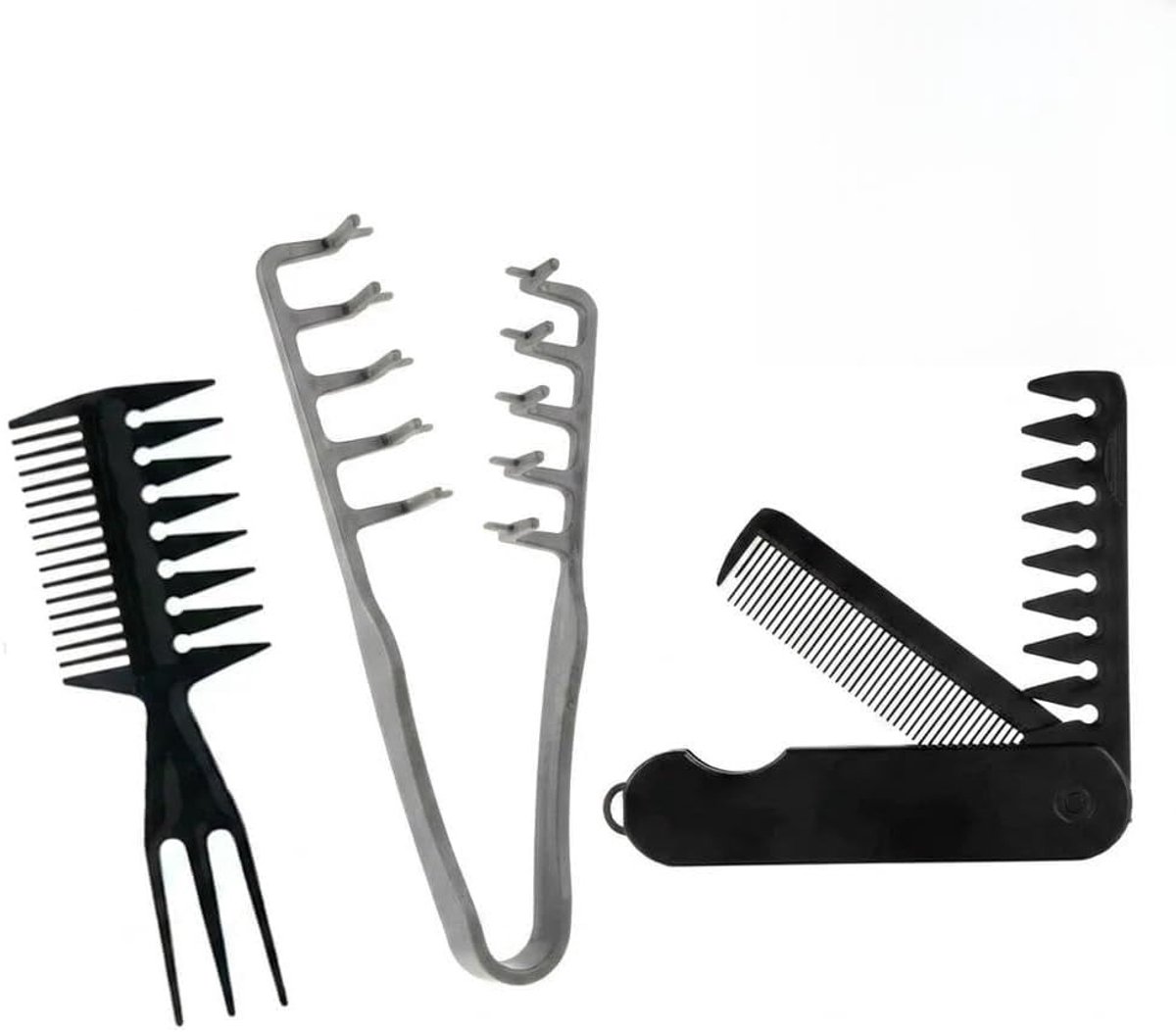 Krulkamset - Zwart - 18,5 x 7 cm - Professionele Stylingkam voor Krullen en Afro-Haar - Voor Heren