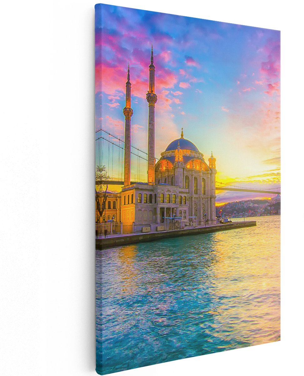 Artaza Canvas Schilderij Kleurrijke Ortakoy Moskee In Instanbul - 120x180 cm - Groot - Wanddecoratie Woonkamer - Schilderijen - Muurdecoratie