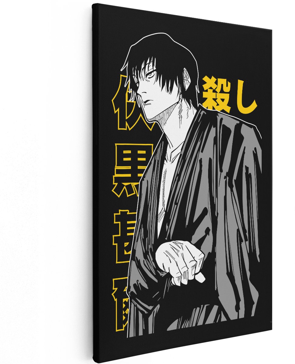 Artaza Canvas Schilderij Anime Man - 120x180 cm - Groot - Wanddecoratie Zwart Wit - Muurdecoratie Japan - Decoratie Portret Mannen