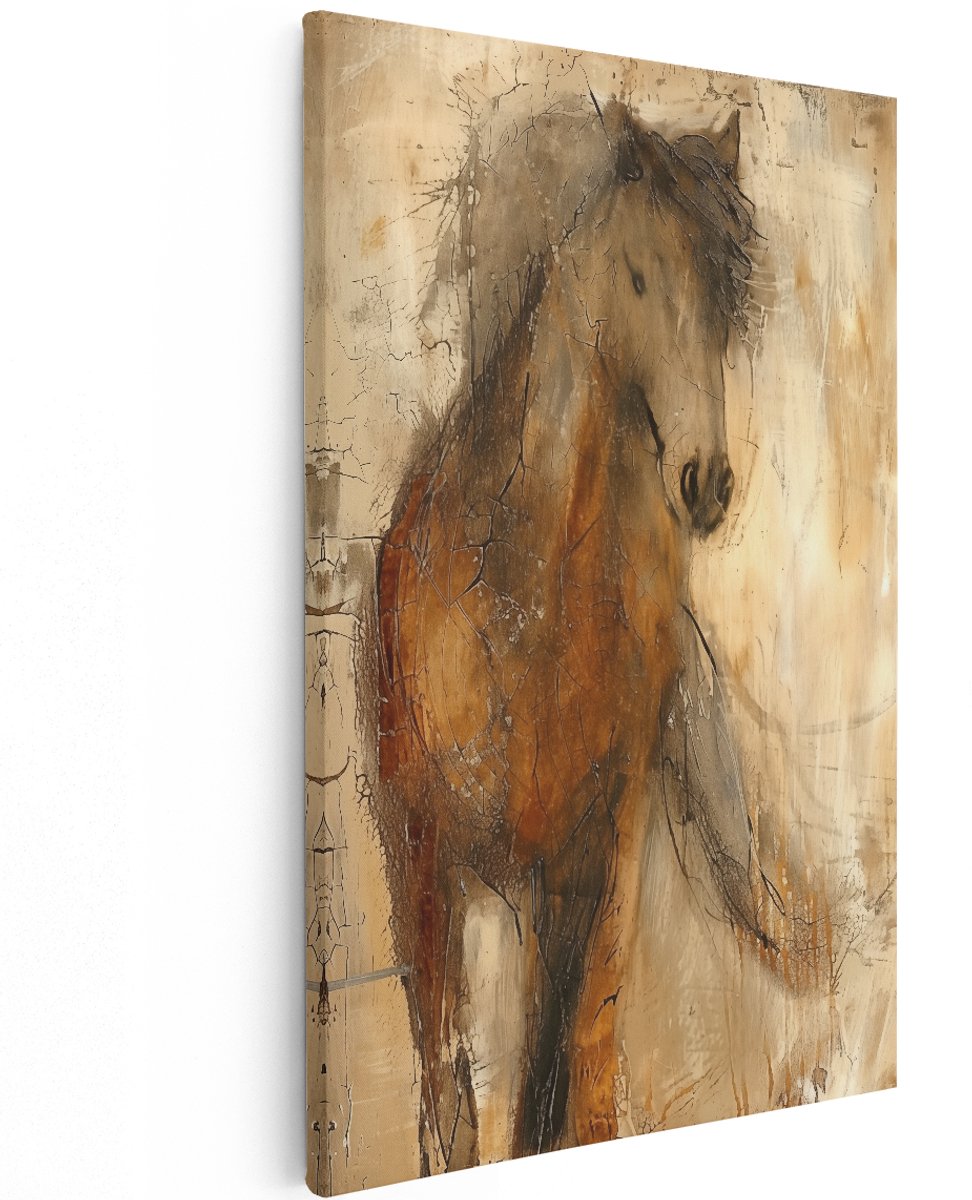 Artaza Canvas Schilderij Abstract Paard - Dieren - 120x180 cm - Groot - Wanddecoratie Woonkamer - Schilderijen - Muurdecoratie
