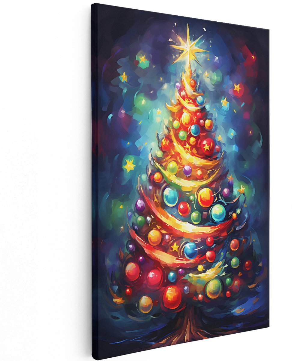 Artaza Canvas Schilderij Gekleurde Kerstboom - Kerst - Versieringen - 120x180 cm - Groot - Foto Op Canvas - Wanddecoratie Woonkamer