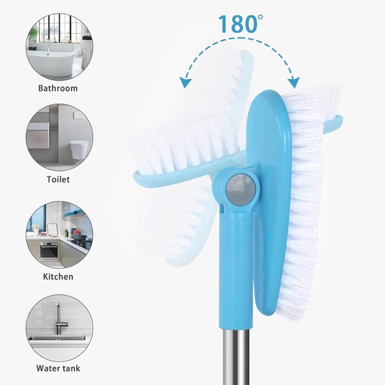 Vloer schrobborstel - Badkamer reiniger - Sanitair poetsen - Draaibare kop - 90 cm steel - Lichtblauw — afbeelding 4