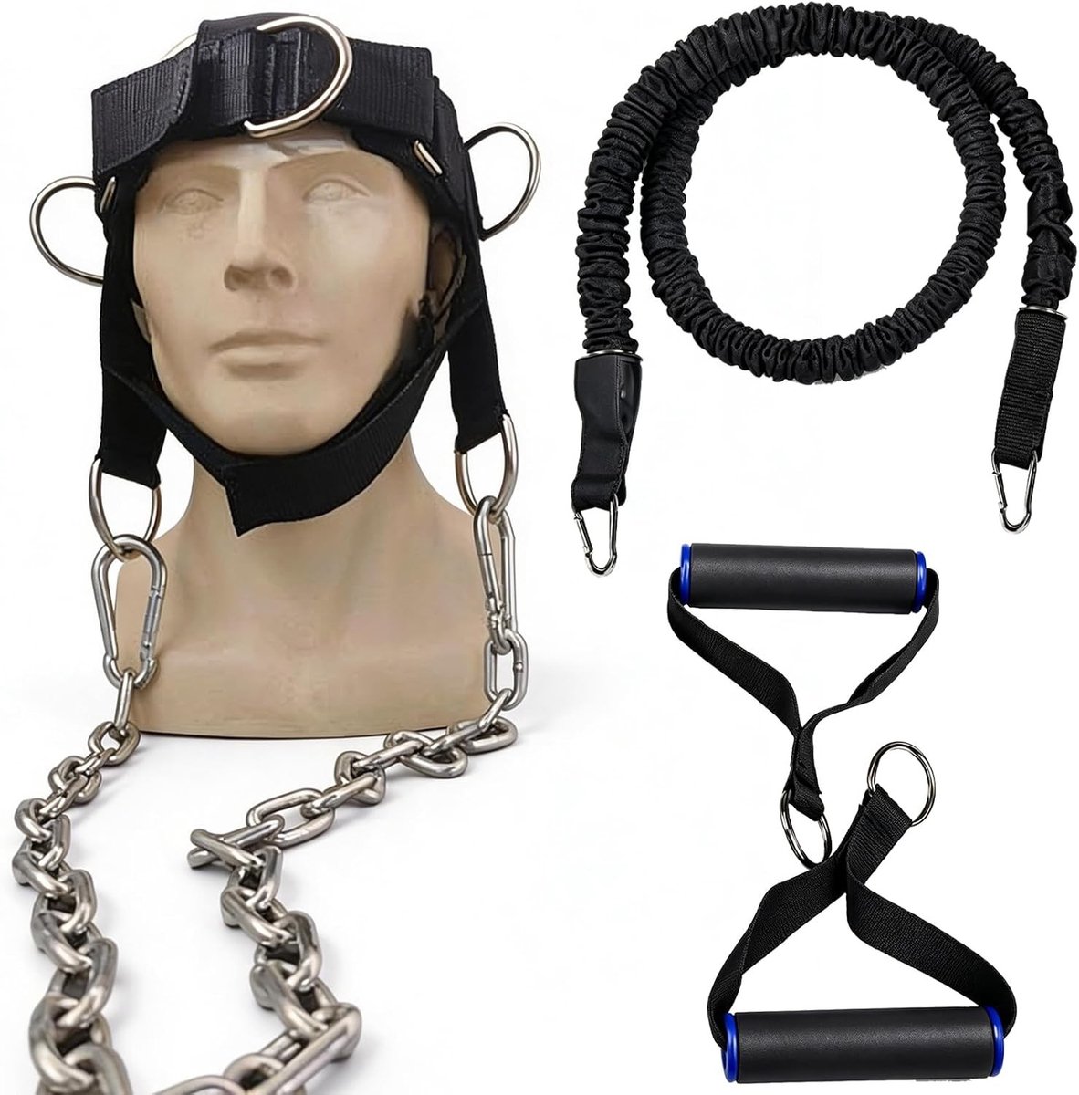 Neck Trainer Harness voor Hoofdsteun en Training - Versterk je Nekspieren met Gewichten en Stalen Ketting voor Fitness en Krachttraining