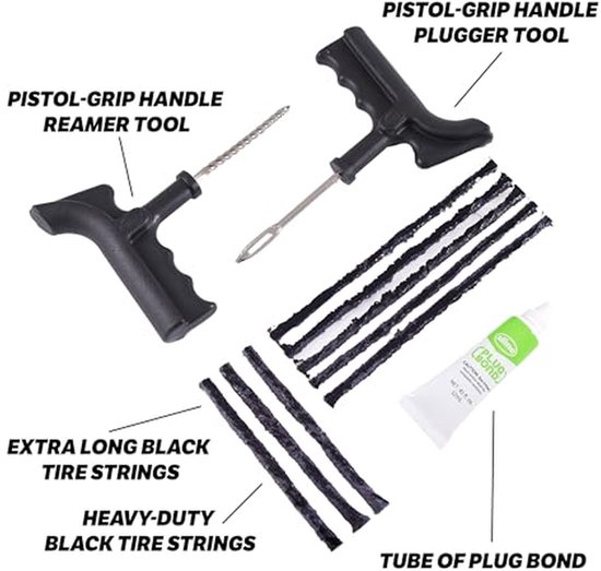 Bandenreparatieset - Lekke Banden - Snel Herstellen - Deluxe Kit - 11 Stuks - Zwart — afbeelding 4