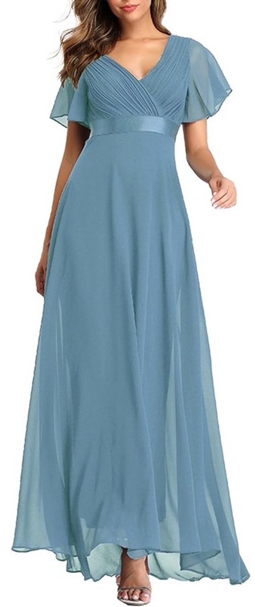 Elegante Avondjurk Dames A-lijn Chiffon V-hals Lange Baljurk voor Feest of Bruiloft