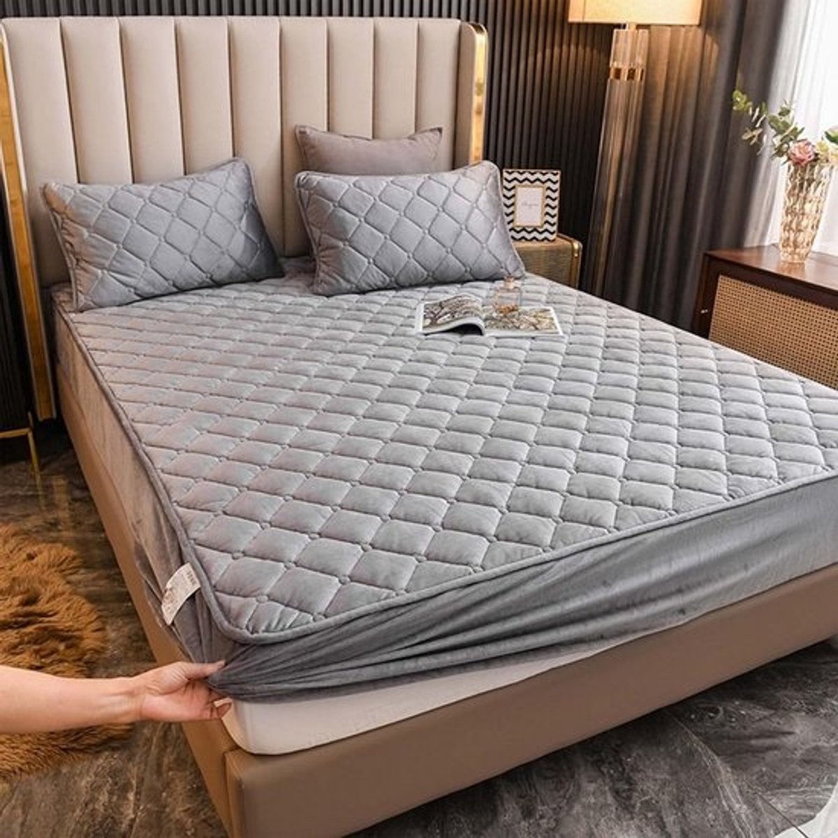 Zachte Kristalfluwelen Matrasbeschermer Dubbel / Matras Topper met Elastische Banden