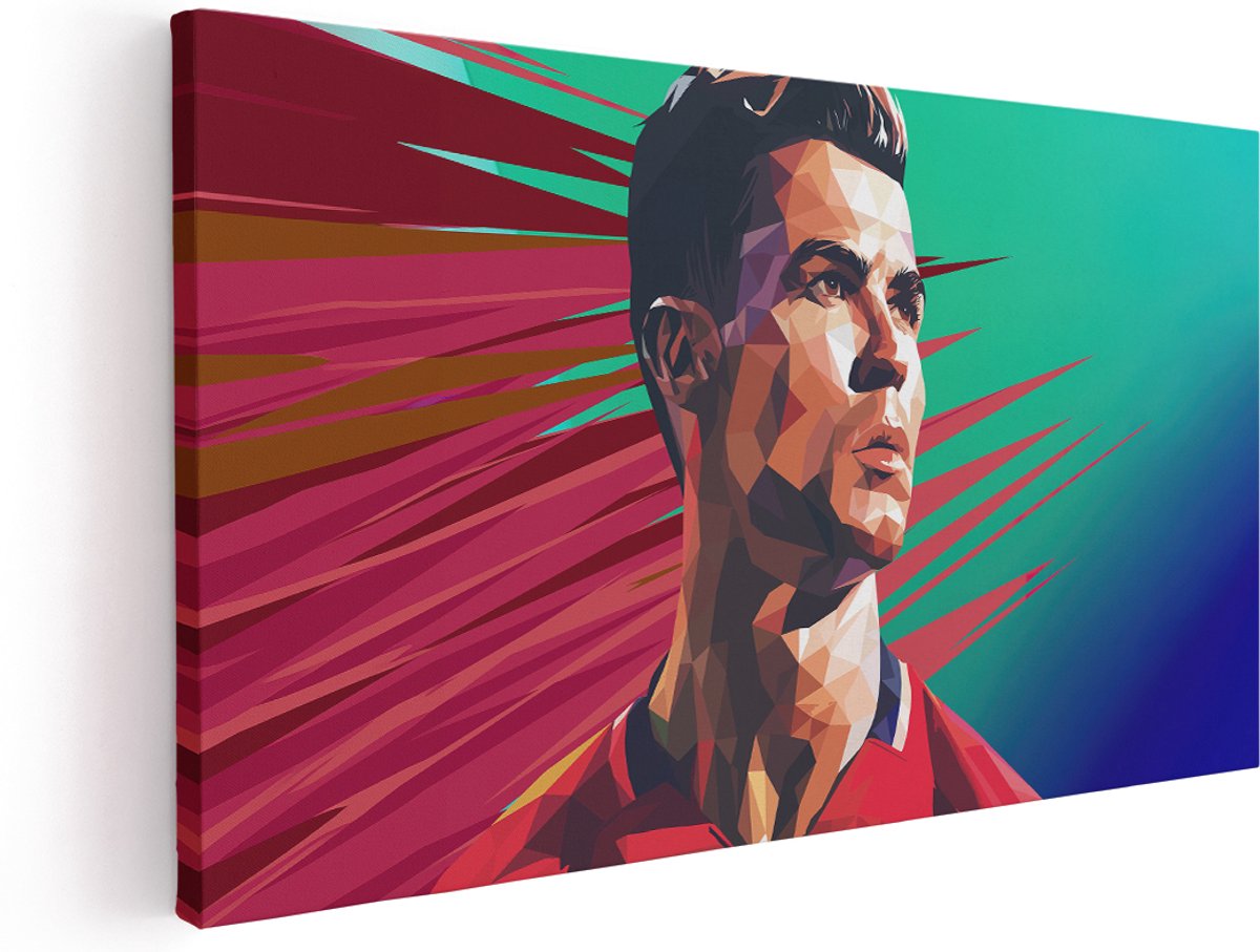 Artaza Canvas Schilderij Cristiano Ronaldo - 160x80 cm - Groot - Wanddecoratie Voetbal - Muurdecoratie Low Poly Portret - Kamer Accessoires Slaapkamer