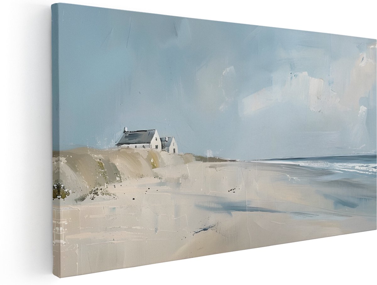 Artaza Canvas Schilderij Kustlandschap - 160x80 cm - Groot - Wanddecoratie Japandi - Muurdecoratie Zee - Decoratie Strandhuisje - Kamer Accessoires