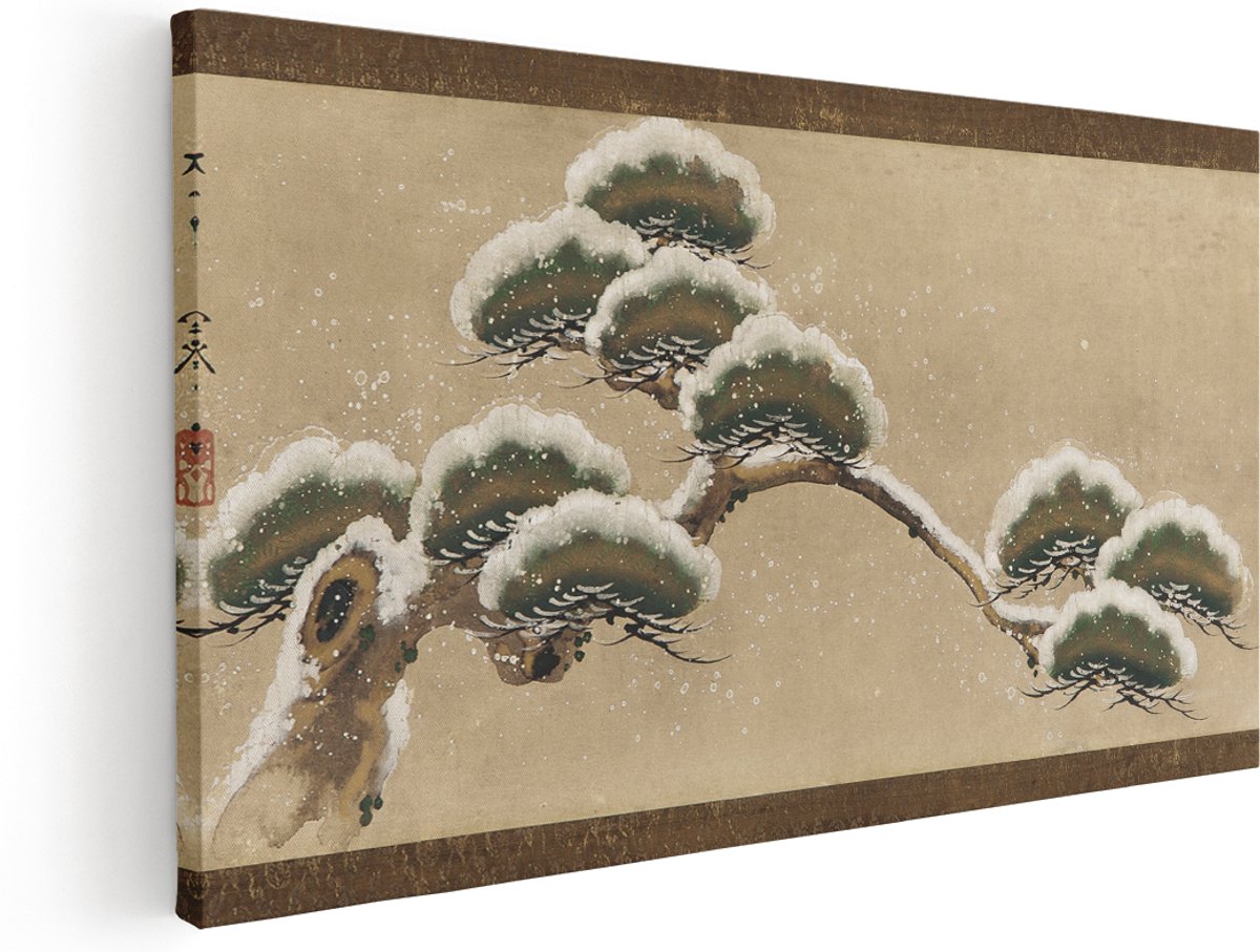Artaza Canvas Schilderij Besneeuwde Boom - 160x80 cm - Groot - Japandi Wanddecoratie Natuur - Muurdecoratie Japanse Kunst - Schilderijen Op Canvas Winter