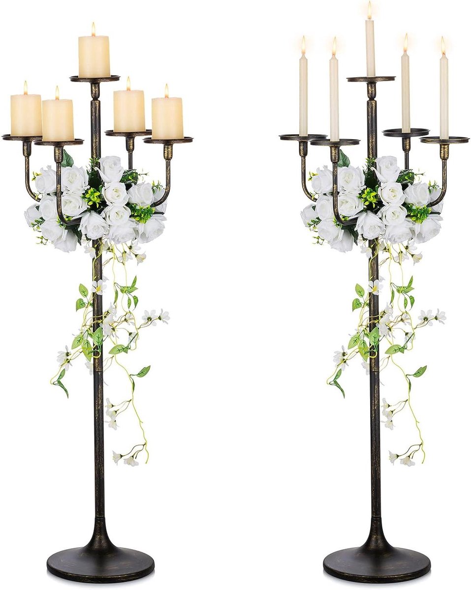 Vloer Kaarsenstandaard - Hoge Kandelaar - Feestelijke Decoratie - 5 Armen Ontwerp - 48 Inch Hoog - Zwart
